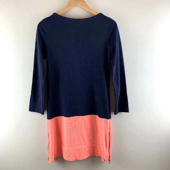 J. CREW Colorblock Knit Dress / Zip Slits / Navy & Coral - Picture 6 of 12